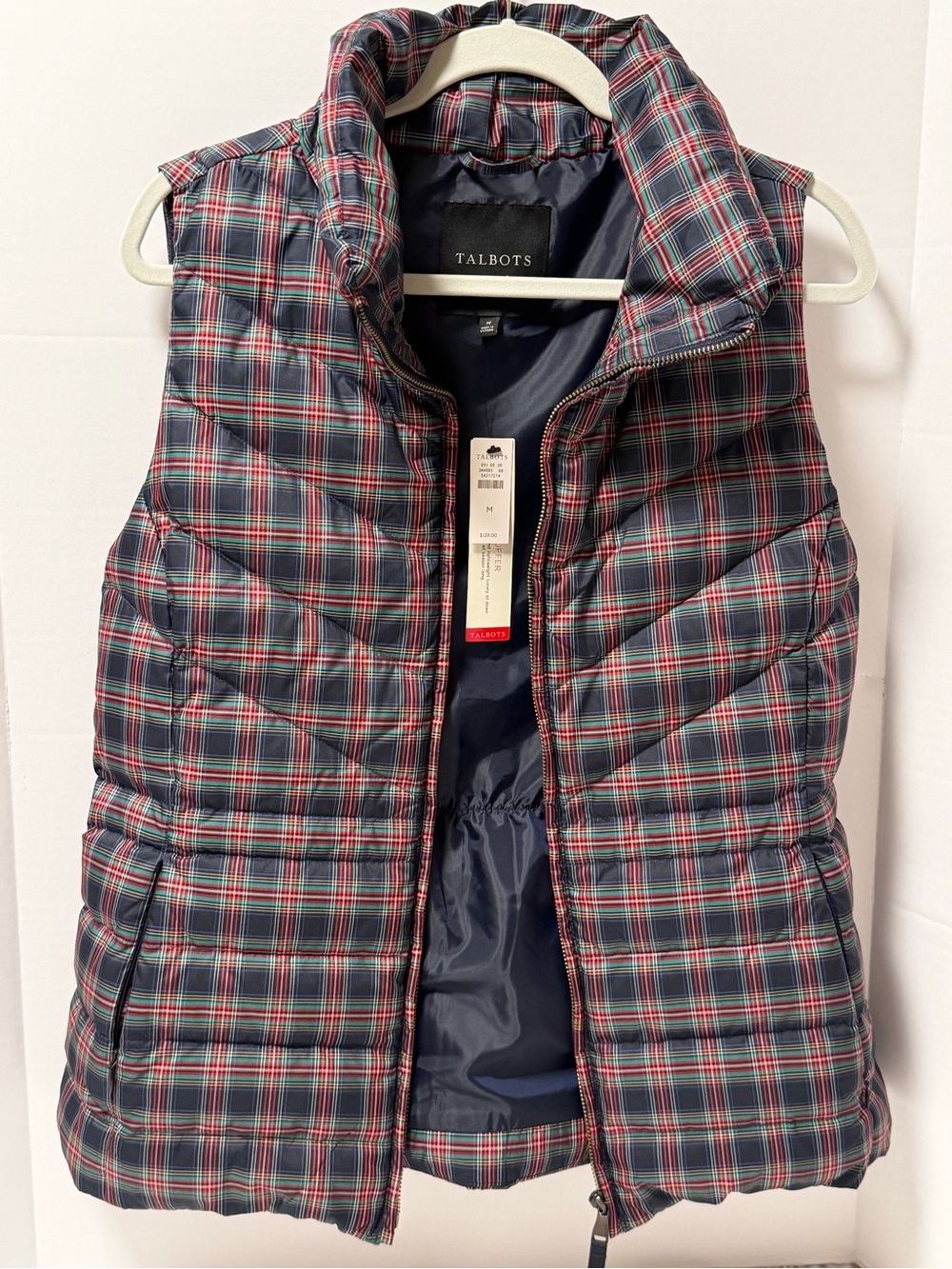 Talbots Navy, Red & Green Quilted Plaid Vest